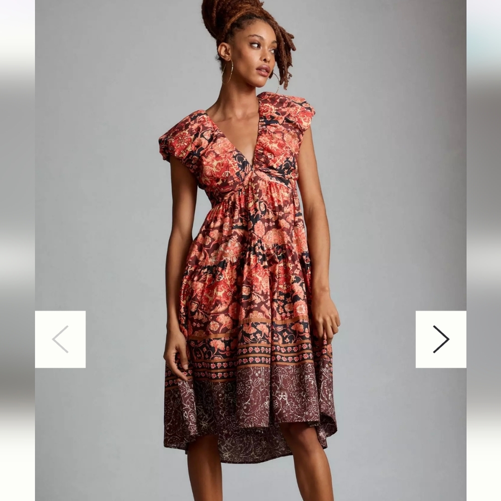 NEW Anthropologie Red & Black Floral High-Low Dress